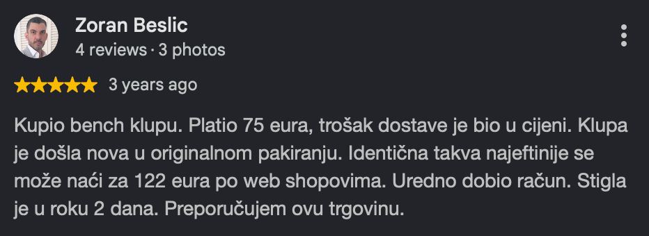 Google recenzija kupca