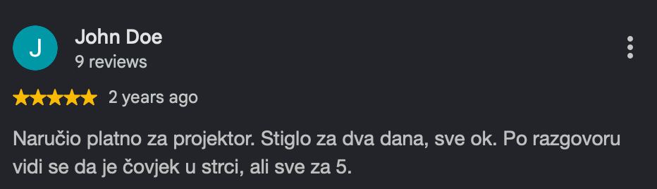 Google recenzija kupca