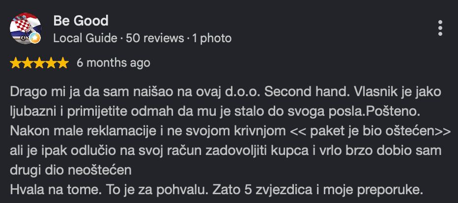 Google recenzija kupca